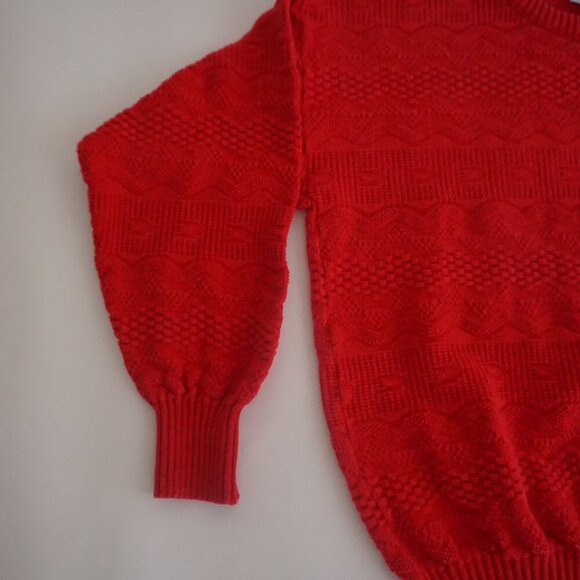 VTG 80s Spotlite Red 3D Eclectic Biggie Cosby Chunky Knit Crewneck Sweater XL - Picture 8 of 9